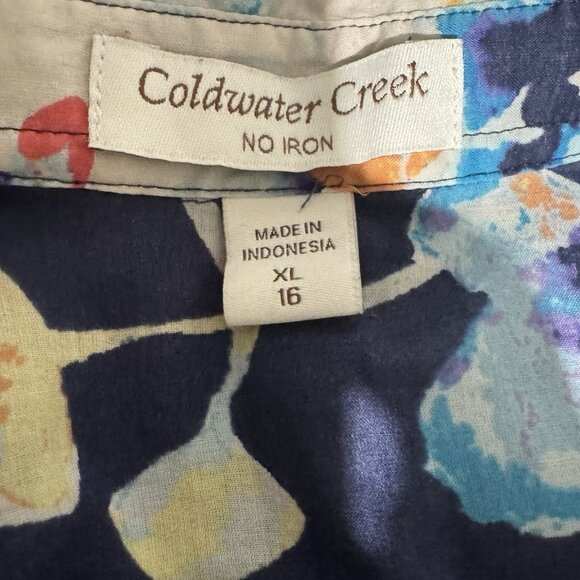Coldwater Creek No Iron Top Womens Navy Beautiful Floral XL16 - Picture 14 of 14